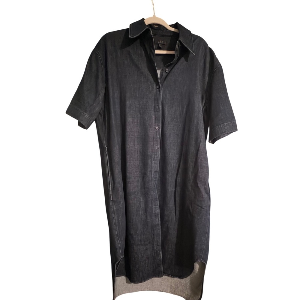 COS Dark Blue Denim Shirt Dress Short Sleeve Button Down Midi Oversized Navy 6